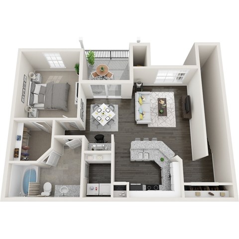 Floor plan for 1 bed, 1 bath, 848 sqft